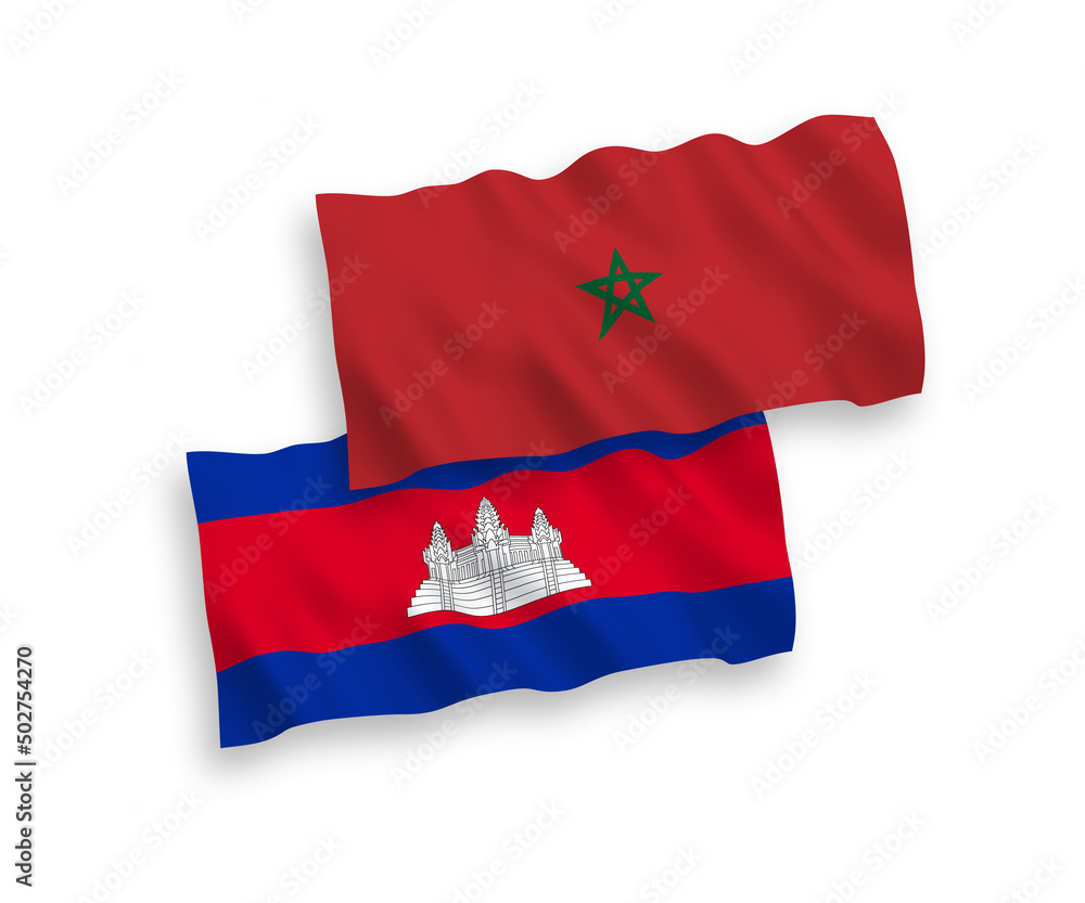 Flags of Kingdom of Cambodia and Morocco on a white background Flags of Kingdom of Cambodia and Morocco on a white background