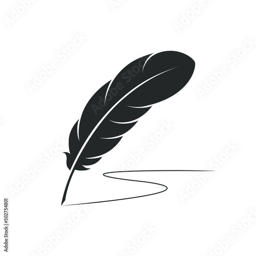 Writer feather graphic icon. Ink feather write sign isolated on white background. Vintage symbol. Vector illustration