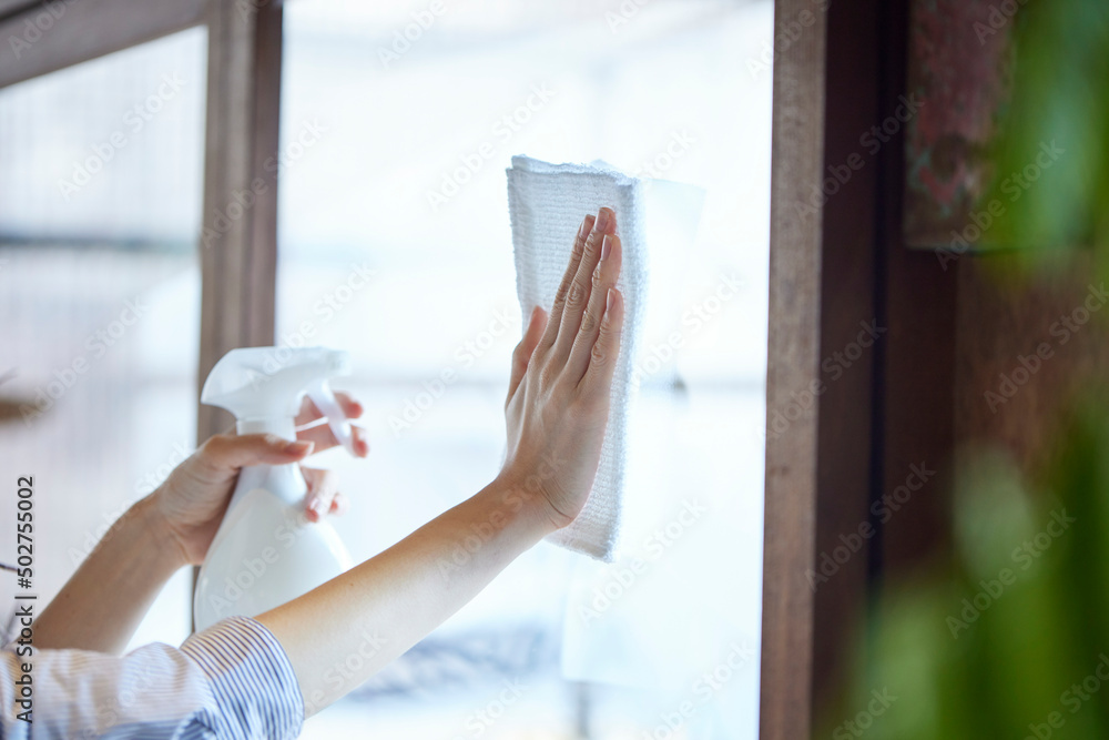 Obraz premium 掃除をする若い日本人女性