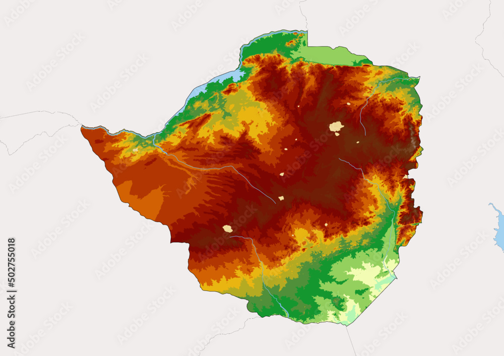 High Detailed Vector Zimbabwe Physical Map Topographic Map Of Zimbabwe 1000 F 502755018 SEFAASvcCSrqsOOXTYerCiFD5acHnYR9