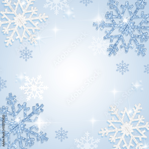 illustration of blue snowflakes frame