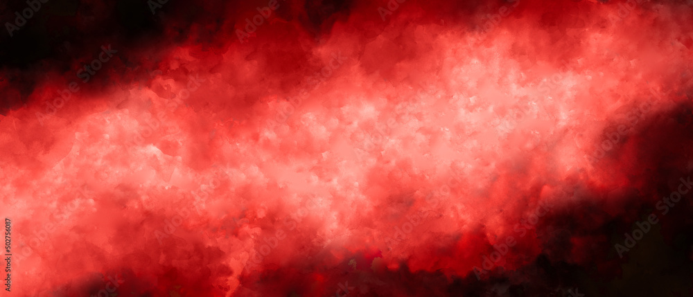 Abstract red color cloud painting background with dark borders