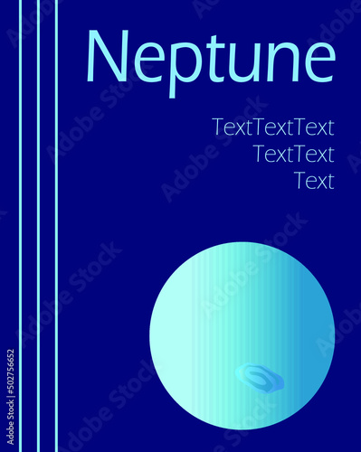 Neptune. Illustration for book cover or decoration for invitation card with giant gas planet on dark blue background.