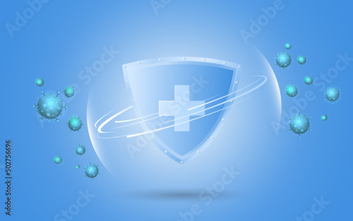 Illustration of a shield protects from virus
