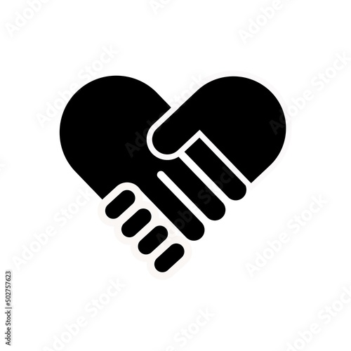hand palm care love icon, handshake Heart symbol. Vector illustration