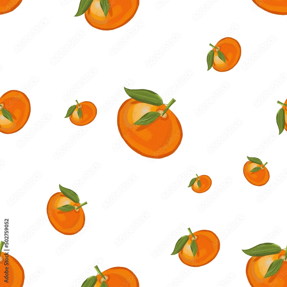 Seamless pattern of orange tangerines on a white background Seamless pattern of orange tangerines on a white background