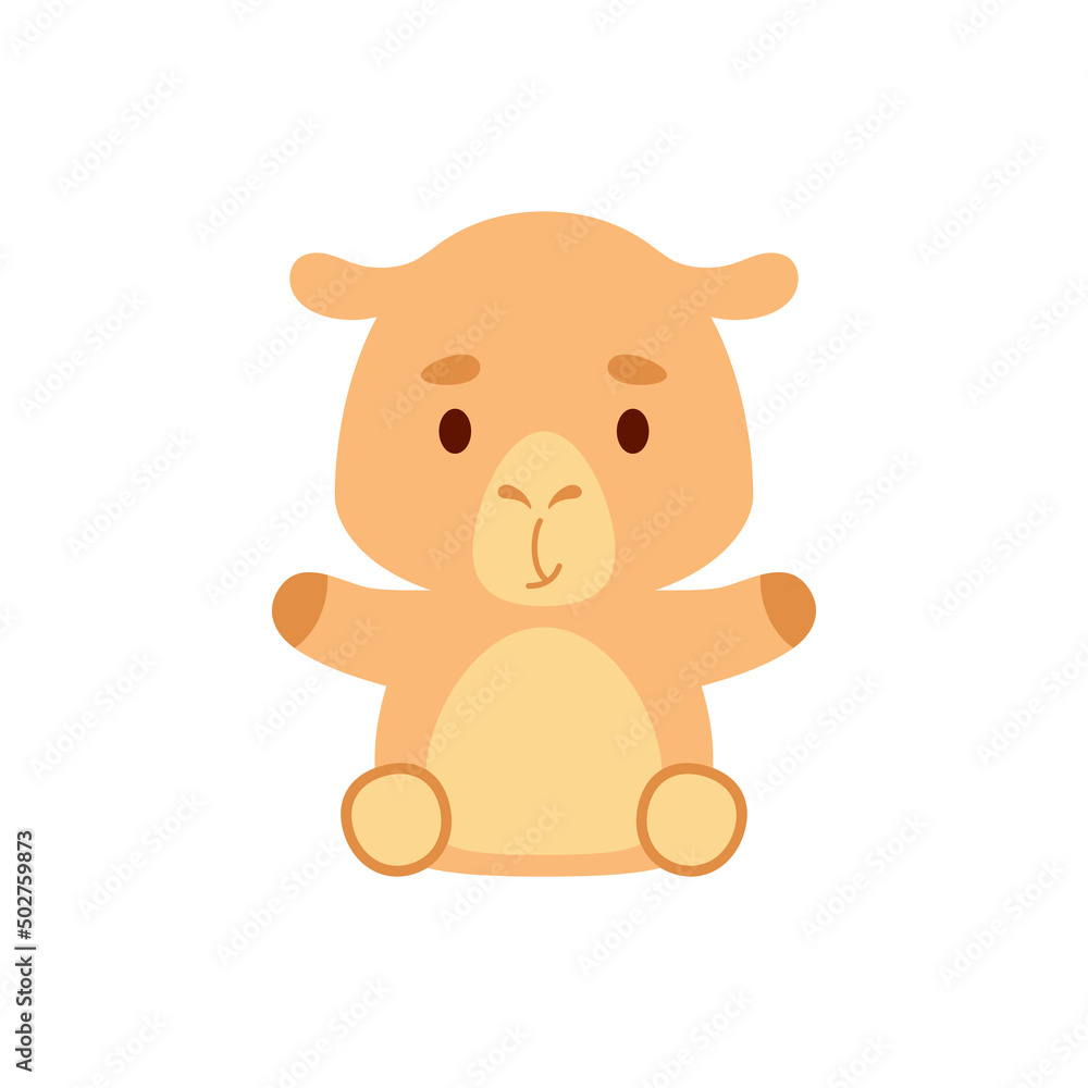Cute little sitting camel. Cartoon animal character design for kids t-shirts, nursery decoration, baby shower, greeting cards, invitations, bookmark, house interior. Vector stock illustration Cute little sitting camel. Cartoon animal character design for kids t-shirts, nursery decoration, baby shower, greeting cards, invitations, bookmark, house interior. Vector stock illustration