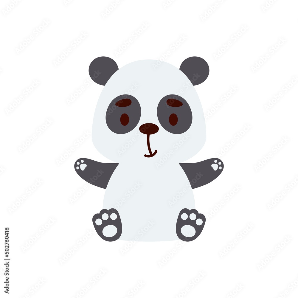 Cute little sitting panda. Cartoon animal character design for kids t-shirts, nursery decoration, baby shower, greeting cards, invitations, bookmark, house interior. Vector stock illustration Cute little sitting panda. Cartoon animal character design for kids t-shirts, nursery decoration, baby shower, greeting cards, invitations, bookmark, house interior. Vector stock illustration