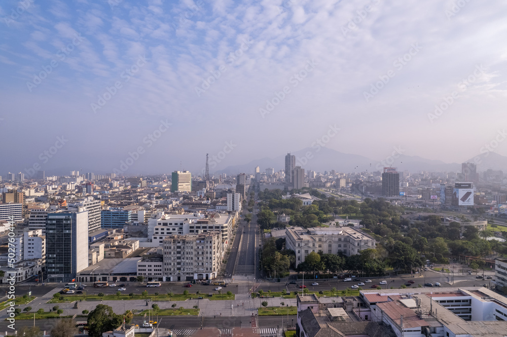 Fototapeta premium Aerial view of Avenida Arequipa and Avenida 28 de Julio in Lima, Peru.