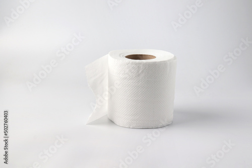 Rolls of toilet paper on light gray background.