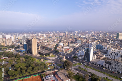 Aerial view of Avenida Arequipa and Avenida 28 de Julio in Lima  Peru.