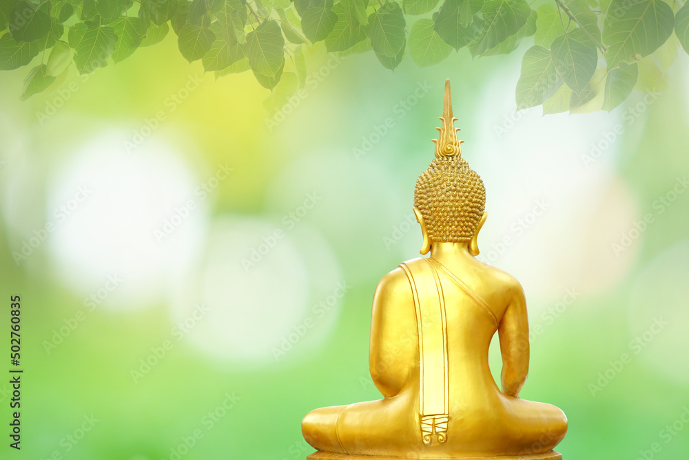 Buddha statue. background blurred flowers and sky with the light of the sun.Makha Bucha Day.Vesak Day.Asanha Bucha.Buddhist Lent. Buddha statue. background blurred flowers and sky with the light of the sun.Makha Bucha Day.Vesak Day.Asanha Bucha.Buddhist Lent.