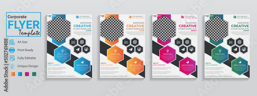 Geometric Flyer. Geometric flyer templates design with white background and infographic presentation. This trendy editable a4 geometric flyer sets are also used as brochure poster cover paper document