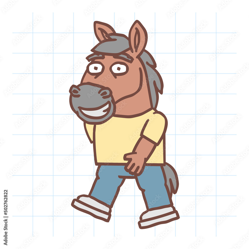 Horse walks and smiles. Hand drawn character. Vector Illustration Horse walks and smiles. Hand drawn character. Vector Illustration