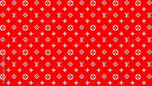 Lombok, Indonesia - Mei 5, 2022: Official pattern of louis vuitton x supreme  in red color. Vector illustration. Stock Vector