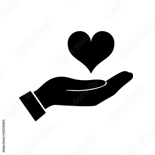Hand Giving Love Symbol. Healthcare Hand holding heart shape, vector icon. Charity and donation symbol, logo illustration.
