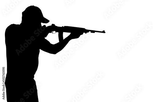 Man shooting assault rifle Silhouette isolated on white background