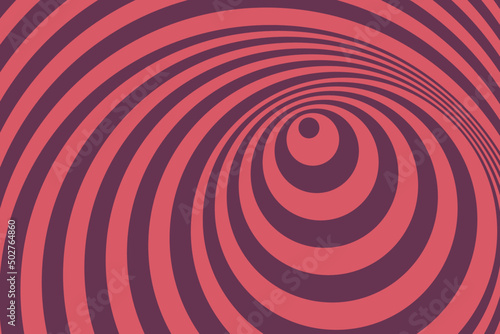 Hypnosis spiral concept, unconscious, chaos, extrasensory perception vector illustration. Color optical illusion stripes background. Red descending pattern design