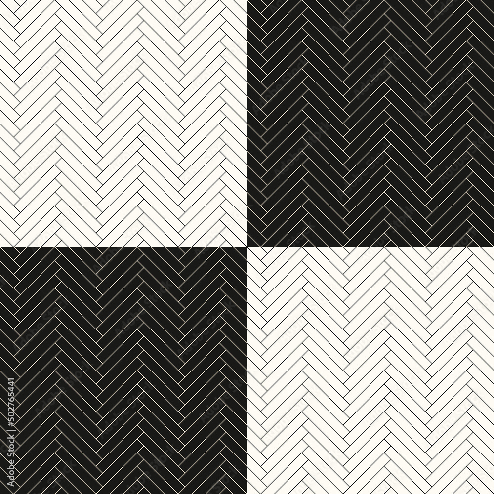 Seamless herringbone floor pattern. Black and white parquet texture