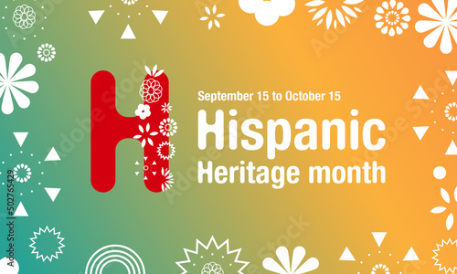Hispanic Heritage Month. National Hispanic Heritage Month text, Papel Picado, Spanish pattern.