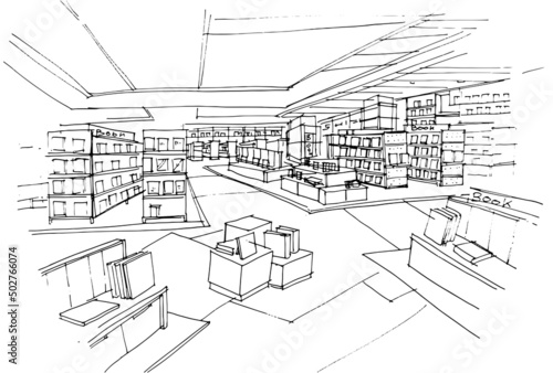 book and stationery store sketch drawing,Modern design,vector,2d illustration