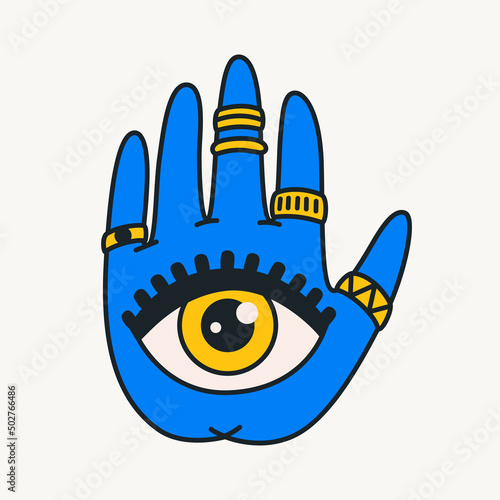 Cartoon vector funny cute Comic characters, hamsa hand.
