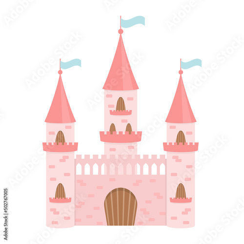 Fairytale pink castle for the princess. Isolated on a white background.