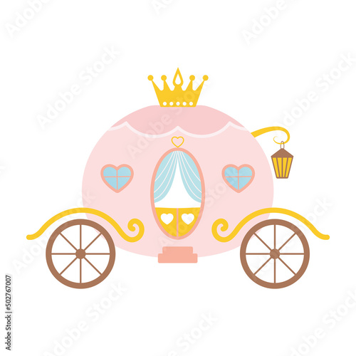 Cartoon fairy pink princess carriage. Isolated on white background.