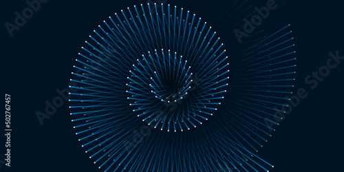 Abstract Geometric Design of 3D Circling Swirly Spiral of Moving White Glowing Spots  Frontal View - Shape of a Sound Wave  Rhythm Line-Modern Dynamic Vector Background  Landing Page  Template for Web