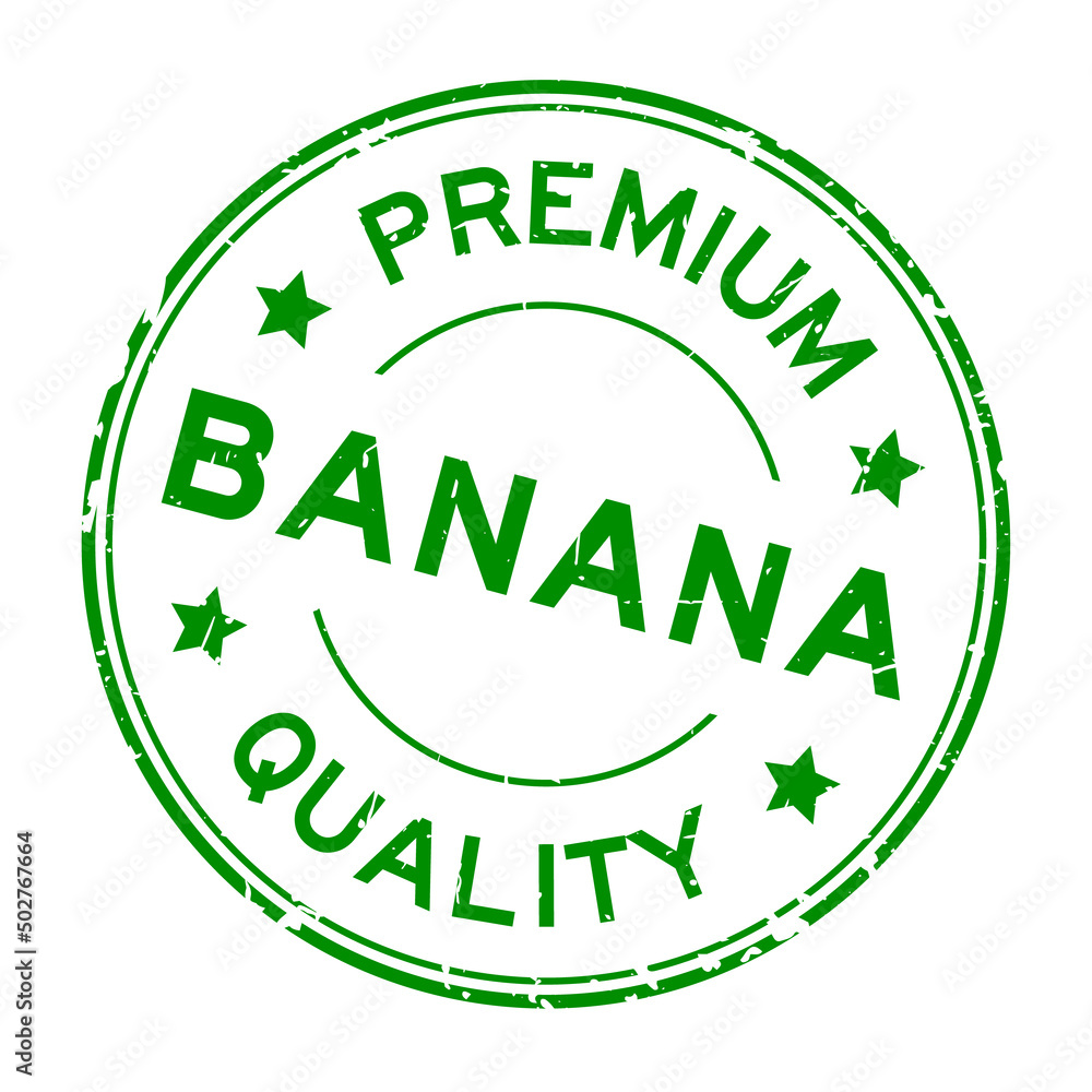 Grunge green premium quality banana word round rubber seal stamp on white background