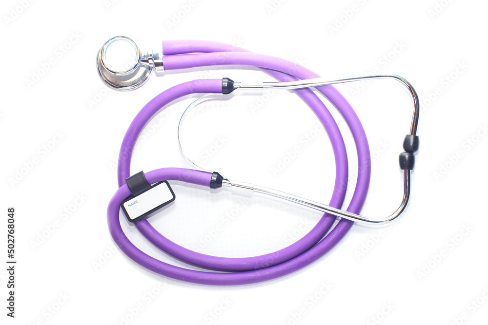 medical stethoscope purple color, on a white background medical stethoscope purple color, on a white background