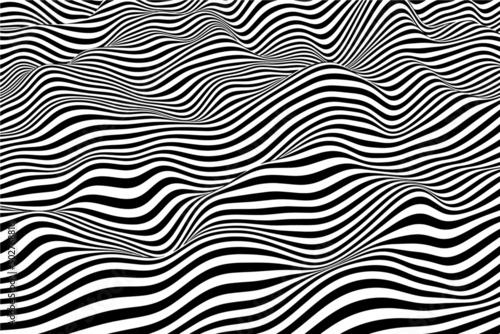 Elegant black and white wavy stripes background. Trendy abstract ripple wave vector texture. Smooth flowing lines pattern design
