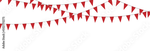Red bunting party flags isolated on white background, vector illustration