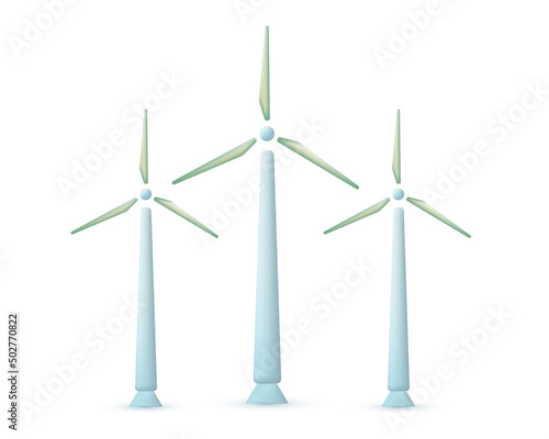 Eco energy. 3d wind turbines.  A symbol of environmentally friendly, renewable, sustainable and alternative energy. Vector illustration