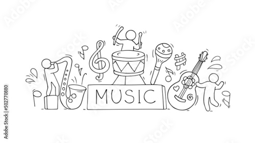 Sketch of music class with working little people