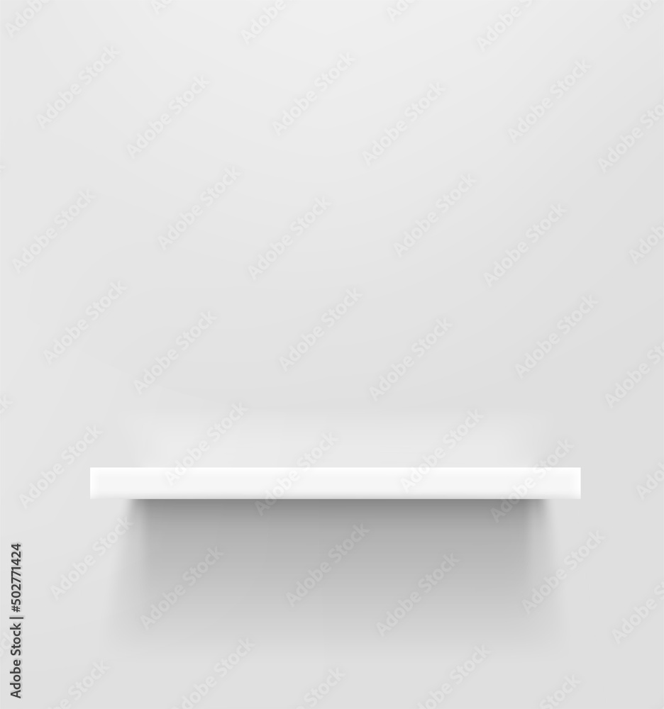 White shelf on a white wall. 3d style vector mockup White shelf on a white wall. 3d style vector mockup
