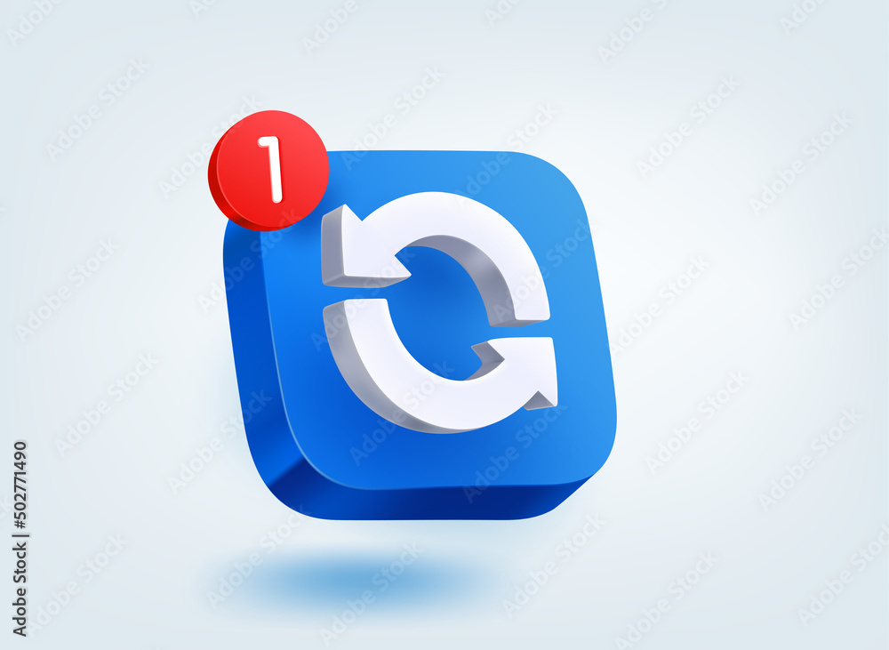 Update concept. 3d vector mobile application icon with notification Update concept. 3d vector mobile application icon with notification