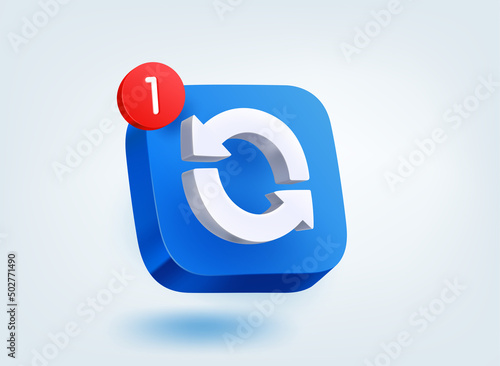 Update concept. 3d vector mobile application icon with notification