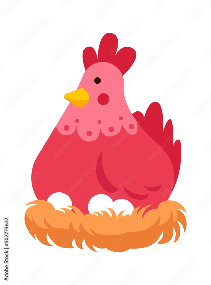 Cartoon chicken hatching the eggs. Vector illustration