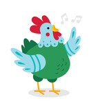 Cartoon Rooster singing. Vector illustration