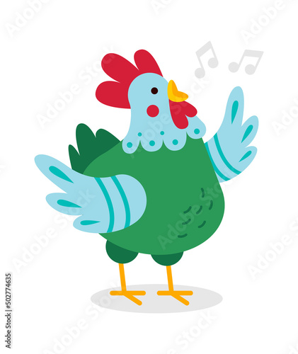 Cartoon Rooster singing. Vector illustration