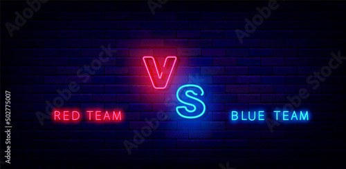 Versus neon signboard. Space for team names. Boxing and match betting. Game confrontation design. Vector illustration