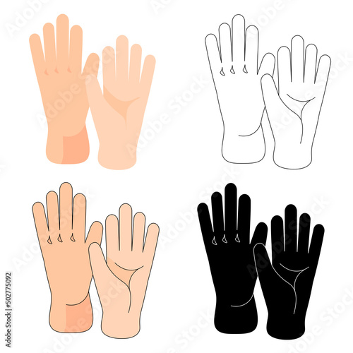 Hands in vector, beige, black, contours, collection