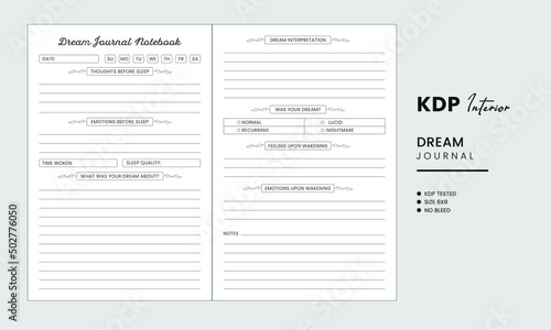 Dream journal interior template design
