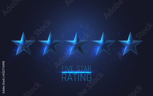 Five star rating. 3D low poly ,vector illustration. plexus. line and dots