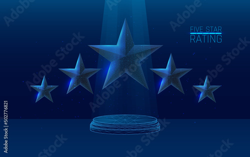 Five star rating. 3D low poly ,vector illustration. plexus. line and dots