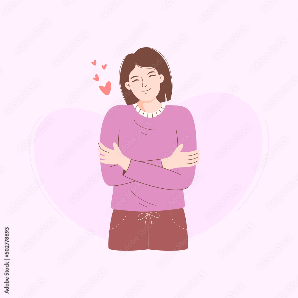 Young woman embraces herself illustration Young woman embraces herself illustration