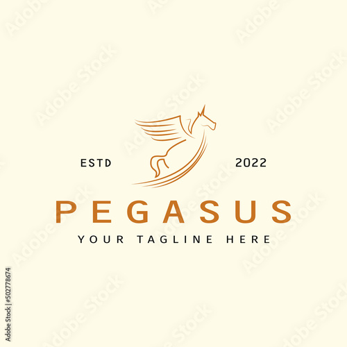 Simple line art pegasus logo design concept. Inspiration for the company's brand logo to innovate the pegasus horse or flying horse