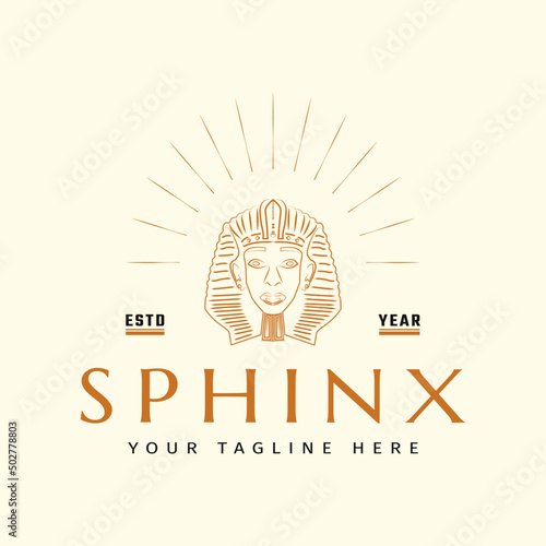 Canvas Ancient egyptian sphinx head line art logo design concept