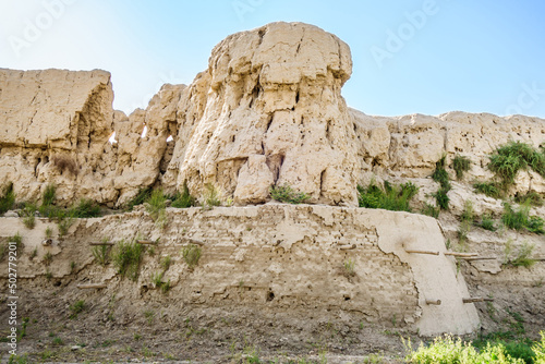 Ruins of the tower and walls of the medieval 'outer city' in Bukhara, Uzbekistan. Outer city walls were built in the 16th century